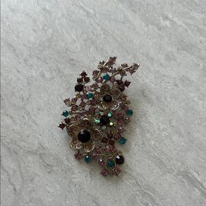 Pink and Blue Asymmetrical Brooch with Intricate Design
